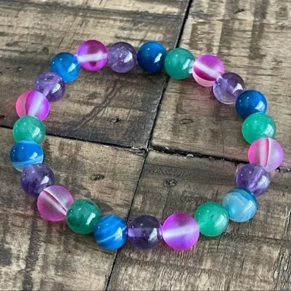 8mm Mixed Bead Stretch Bracelet - Picture 1 of 5